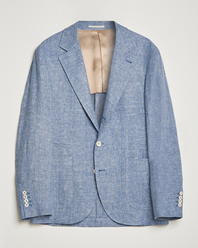 Herre | Blazere & jakker | Brunello Cucinelli | Micro Chevron Linen Blazer Indigo Blue