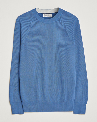 Herre | Quiet Luxury | Brunello Cucinelli | Rib Stitch Crew Neck Sweater Oxford Blue
