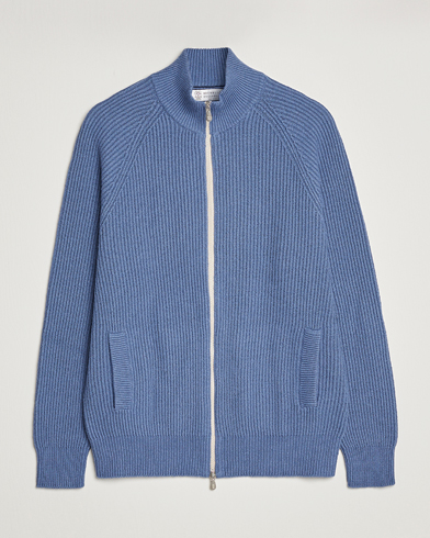 Herre | Quiet Luxury | Brunello Cucinelli | Heavy Zip Sweater Oxford Blue