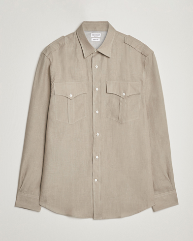 Herre | Overshirts | Brunello Cucinelli | Linen Canapa Safari Shirt Olive