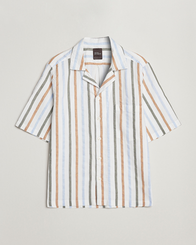 Herre |  | Oscar Jacobson | Cuban Short Sleeve Multi Stripe Shirt White