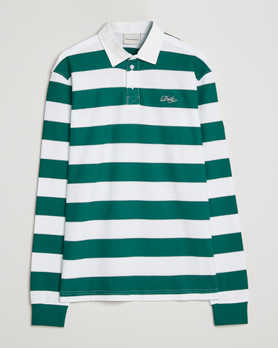Herre | Langærmede polotrøjer | Drôle de Monsieur | Le Polo Striped Rugby Shirt White/Green