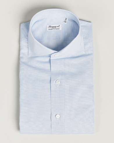 Herre | Businesskjorter | Finamore Napoli | Milano Slim Linen Dress Shirt Light Blue