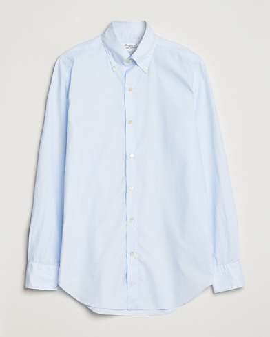 Herre | Finamore Napoli | Finamore Napoli | Milano Slim Washed Dress Shirt Light Blue Check