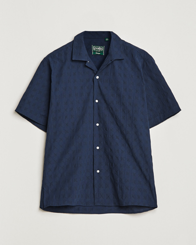 Herre | Kortærmede skjorter | Gitman Vintage | Japanese Jacquard Camp Shirt Navy