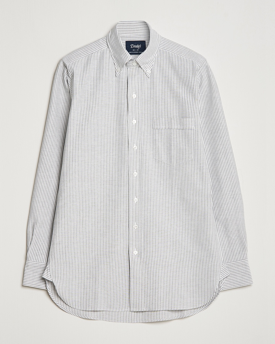 Drake's Striped Button Down Oxford Shirt Black – Sort
