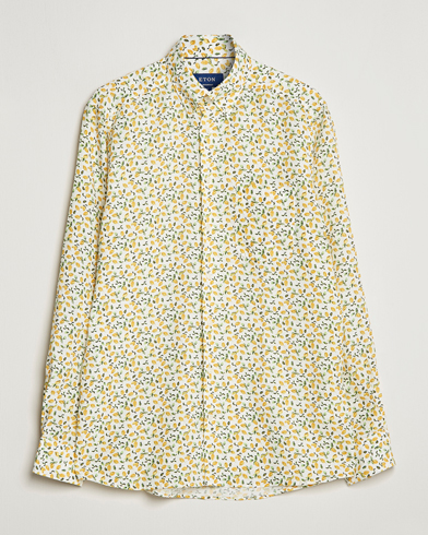 Herre | Hørskjorter | Eton | Lemon Print  Contemporary Linen Shirt Yellow 
