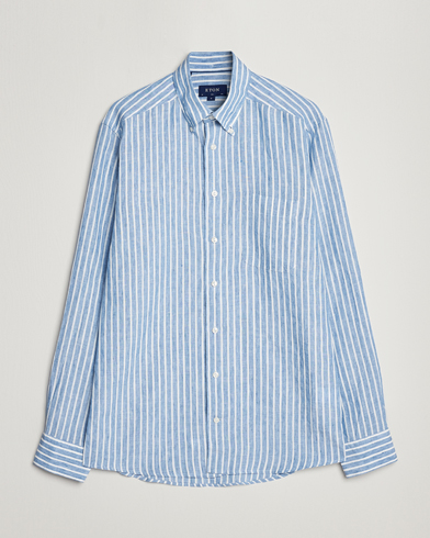 Herre | Hørskjorter | Eton | Slim Fit Striped Linen Shirt Mid Blue