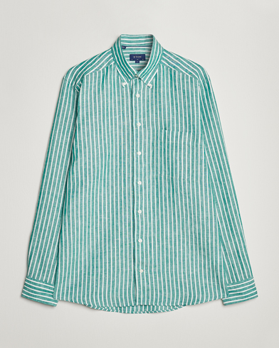 Herre | Hørskjorter | Eton | Slim Fit Striped Linen Shirt Green