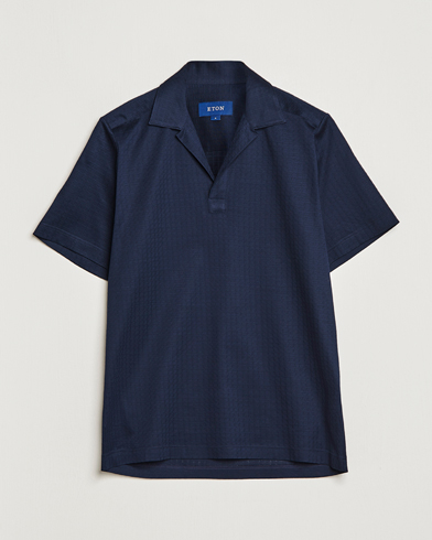 Herre |  | Eton | Filo Di Scozia Open Collor Shirt Navy Blue