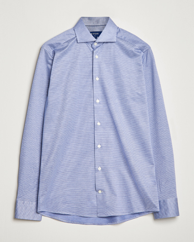 Herre |  | Eton | Filo Di Scozia King Knit Shirt Mid Blue