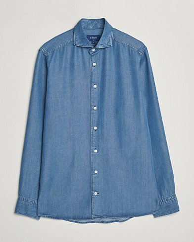 Herre | Eton | Eton | Light Denim Tencel Shirt Navy Blue