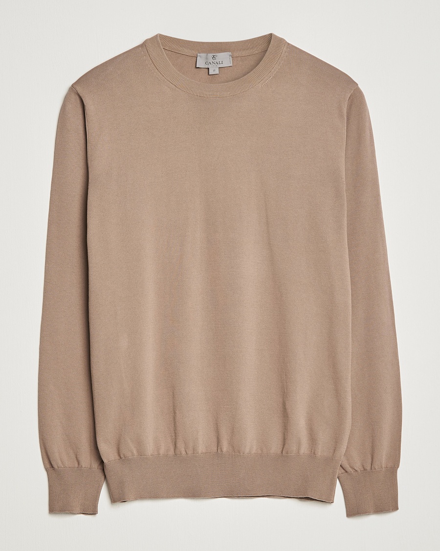 Herre | | Canali | Cotton Crew Neck Pullover Brown