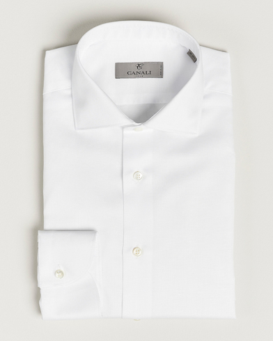 Herre | Quiet Luxury | Canali | Slim Fit Linen Shirt White