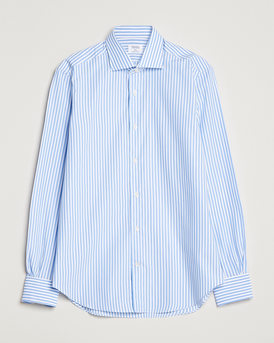 Herre | | Mazzarelli | Soft Cotton Cut Away Shirt Blue Stripe