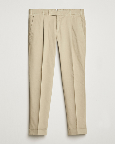 Herre |  | PT01 | Slim Fit Pleated Linen Blend Trousers Beige