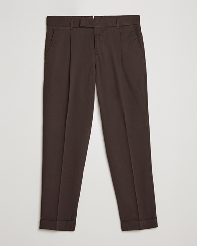 Herre | Quiet Luxury | PT01 | Slim Fit Pleated Linen Blend Trousers Chocolate