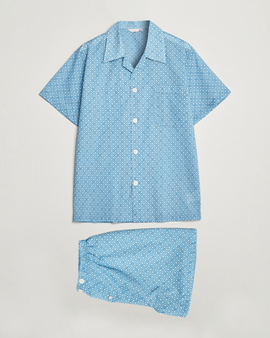 Herre | Derek Rose | Derek Rose | Shortie Printed Cotton Pyjama Set Blue