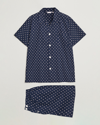 Herre |  | Derek Rose | Shortie Printed Cotton Pyjama Set Navy