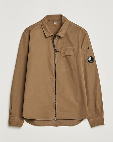 Herre | Overshirts | C.P. Company | Garment Dyed Gabardine Zip Shirt Jacket Khaki brown