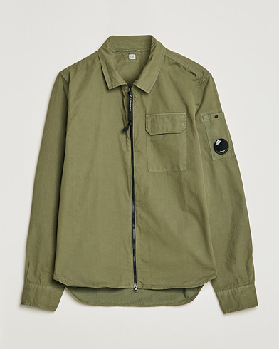Herre | Shirt Jackets | C.P. Company | Garment Dyed Gabardine Zip Shirt Jacket Olive
