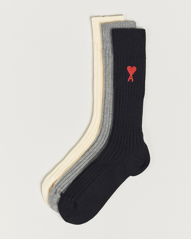 Herre | Strømper | AMI | 3-Pack Heart Socks White/Grey/Black