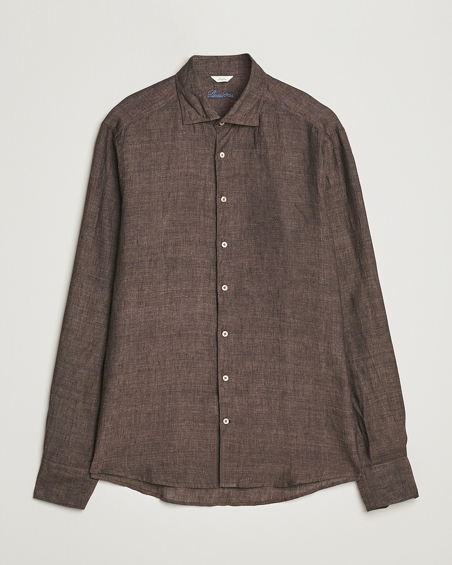  Slimline Cut Away Linen Shirt Dark Brown