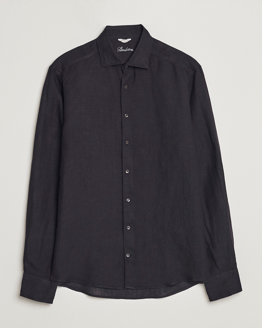 Herre | | Stenströms | Slimline Cut Away Linen Shirt Black