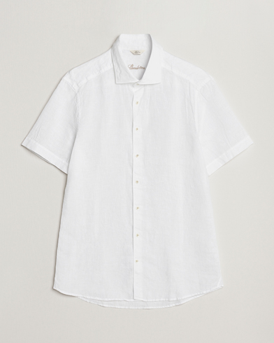 Herre | Casual | Stenströms | Slimline Cut Away Short Sleeve Linen Shirt White