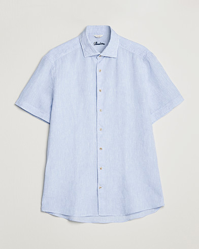 Herre |  | Stenströms | Slimline Cut Away Short Sleeve Linen Shirt Light Blue