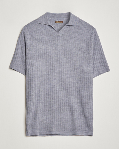 Herre | Nyheder | Stenströms | Merino/Lyocell Ribbed Open Collar Polo Grey