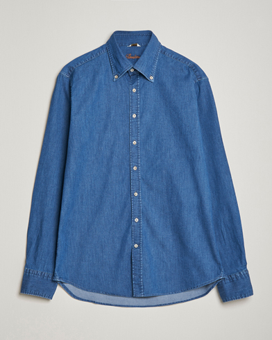 Herre | Stenströms | Stenströms | Fitted Body Button Down Garment Washed Shirt Mid Blue Denim