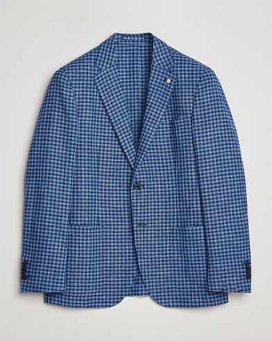 Herre | Hørblazer | L.B.M. 1911 | Jack Regular Fit Checked Virgin Wool/Linen Blazer Blue
