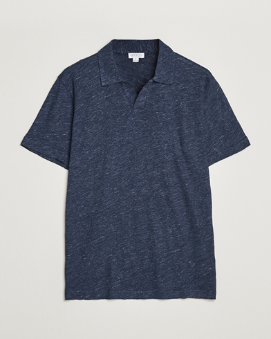 Herre | Sunspel | Sunspel | Linen Polo Shirt Navy Melange