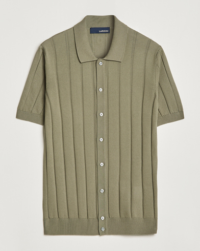 Herre | Skjorter | Lardini | Short Sleeve Knitted Cotton Crèpe Shirt Olive