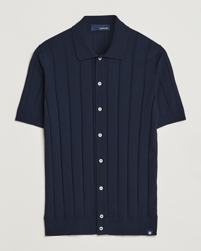 Herre | Skjorter | Lardini | Short Sleeve Knitted Cotton Crèpe Shirt Navy