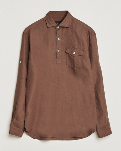 Herre | Hørskjorter | Lardini | Relaxed Linen Popover Shirt Brown