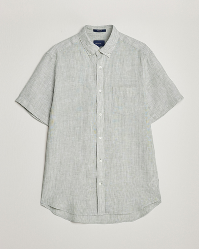 Herre | Kortærmede skjorter | GANT | Regular Fit Striped Linen Short Sleeve Shirt Calamata Green