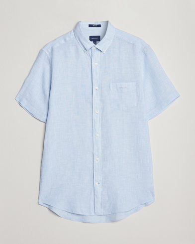 Herre | Kortærmede skjorter | GANT | Regular Fit Striped Linen Short Sleeve Shirt Capri Blue