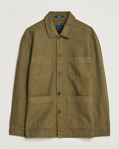 Herre | Shirt Jackets | GANT | Garment Dyed Cotton/Linen Overshirt Racing Green