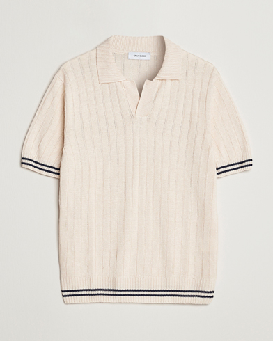 Herre |  | Gran Sasso | Cotton/Linen Structured Knitted Polo Cream