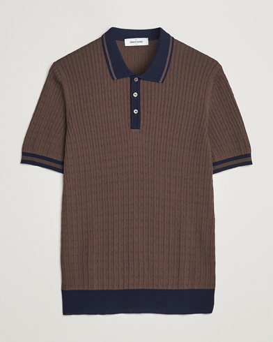 Herre | Polotrøjer | Gran Sasso | Cable Knitted Contrast Polo Dark Brown