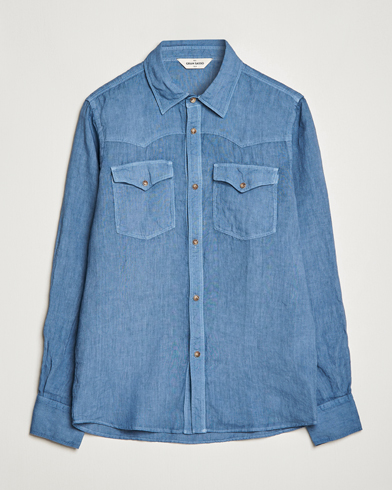 Herre | Hørskjorter | Gran Sasso | Casual Pocket Linen Shirt Blue