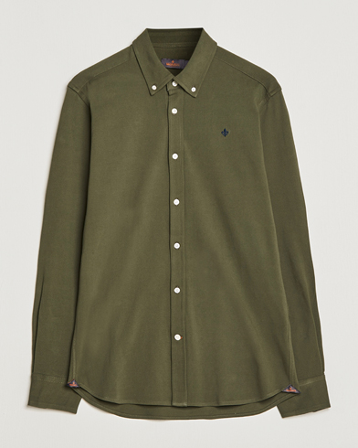 Herre | Poloskjorter | Morris | Ivory Jersey Button Down Shirt Green