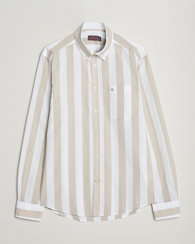 Herre | Nyheder | Morris | Cotton Blockstripe Button Down Shirt Khaki/White