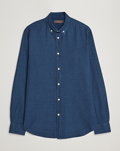 Herre | Casualskjorter | Morris | Cotton /Linen Indigo Button Down Shirt Dark Blue