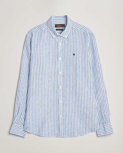 Herre | Hørskjorter | Morris | Douglas Linen Button Down Striped Shirt Navy/White