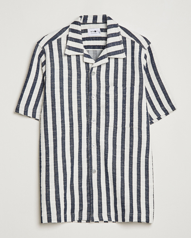Herre | Kortærmede skjorter | NN07 | Julio Knitted Striped Resort Collar Shirt Navy/Stripe