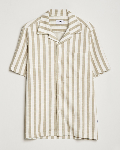 Herre | Kortærmede skjorter | NN07 | Julio Knitted Striped Resort Collar Shirt Green/White