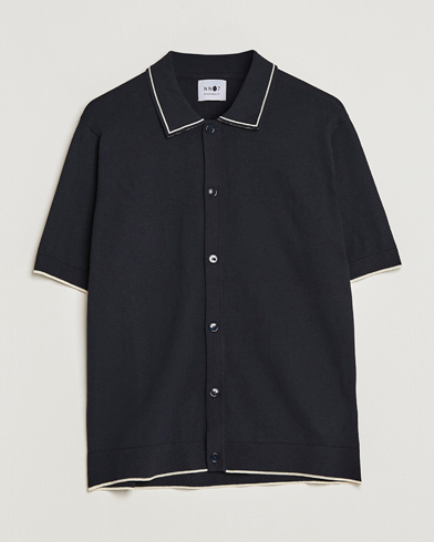 Herre | Kortærmede skjorter | NN07 | Nolan Knitted Short Sleeve Shirt Navy Blue